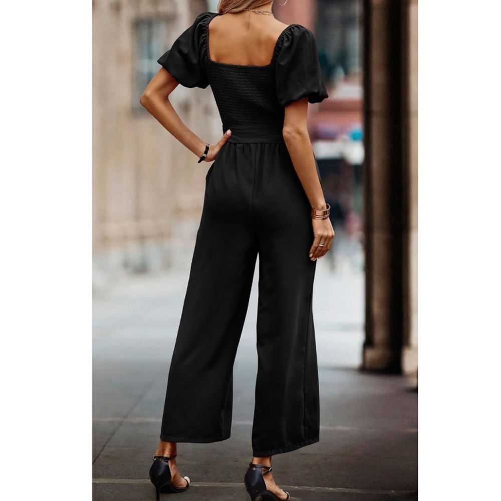 Women’s Black Short Sleeve Jumpsuit Pants Pull On Medium New - Picture 6 of 15
